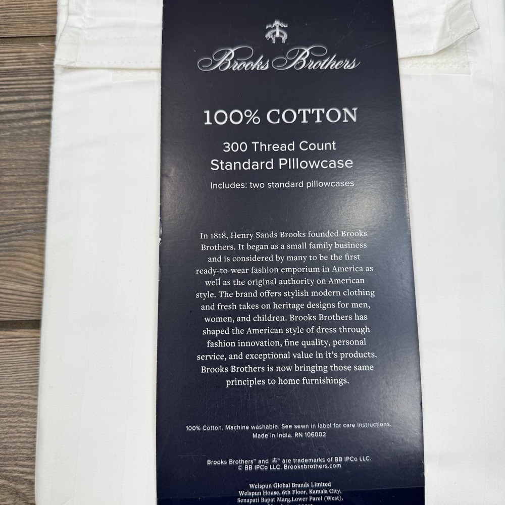 Brooks Brothers 300 TC Sateen Shadow Stripe Pillowcases White Standard Queen NWT